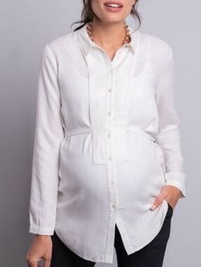 NWT Seraphine Tuxedo Blouse With D Ring Sides Tailored Maternity Ivory Size 4